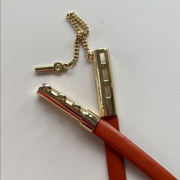 J. MCLAUGHLIN ORANGE LEATHER BELT LARGE EXTRA L / XL ADJUSTABLE Gold Accents - Picture 3 of 7